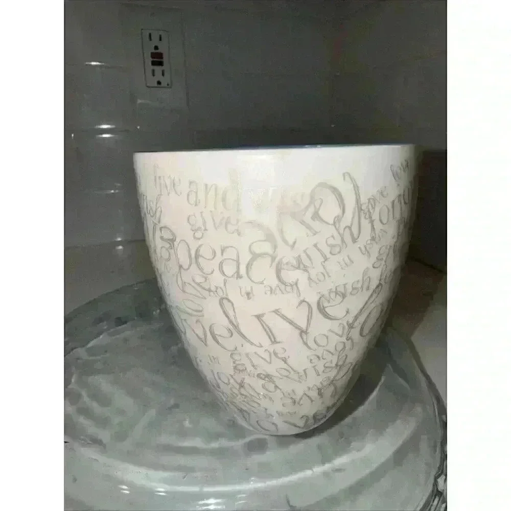 Starbucks Mug Wish Live Love Peace 2005 White Gray Grey Writing Blue Inside